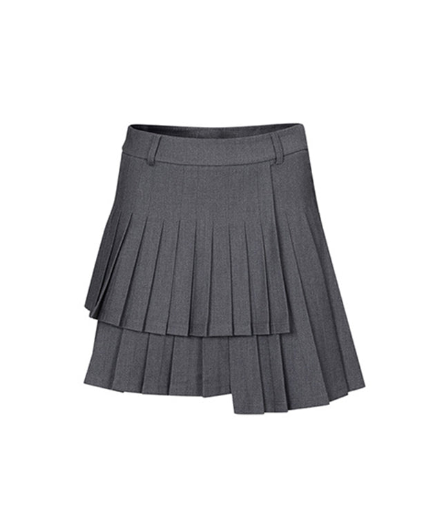 CHUCUCHU Double Pleated Skirt - Charcoal