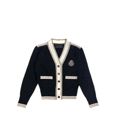 Q.C PLAY: Two-Tone Patch V-Neck Pocket Cardigan - 4 colors