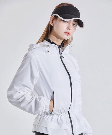 CHUCUCHU Shirring Hood Windbreaker - White