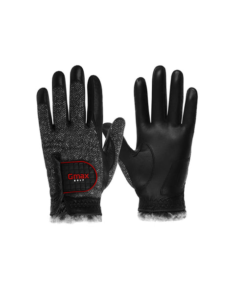 Gmax Sheep Skin Winter Golf Gloves For Men (Both Hands) - Black