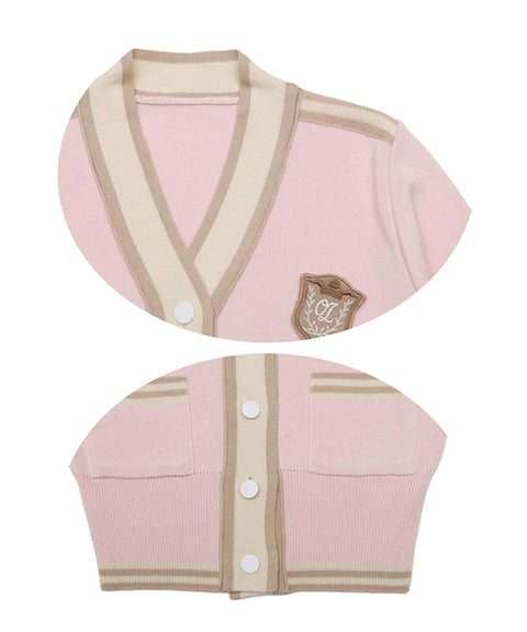 Q.C PLAY: Two-Tone Patch V-Neck Pocket Cardigan - 4 colors