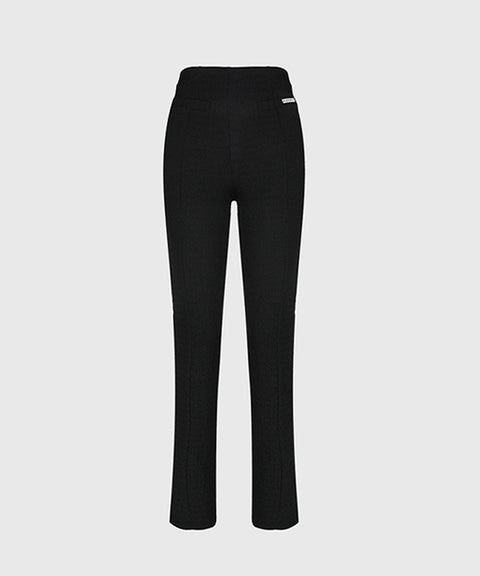 KANDINI Seersucker Stretch Slit Pants - Black