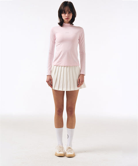 LENUCU Color Blocking Mock Neck Inner Tee - Pink/White