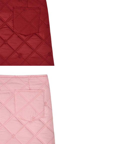 POSHERD Logo Quilted Reversible Padded Wrap Skirt -  Wine/Pink