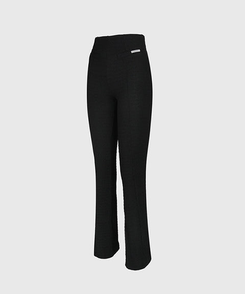 KANDINI Seersucker Stretch Slit Pants - Black