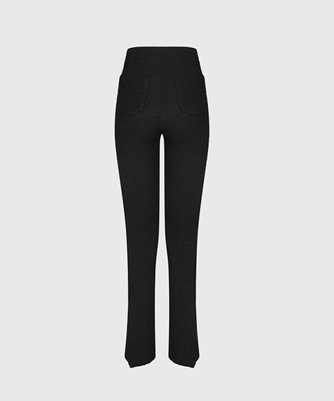 KANDINI Seersucker Stretch Slit Pants - Black