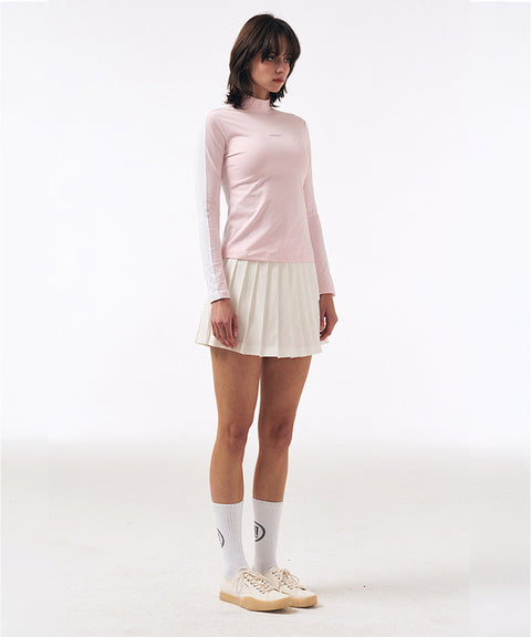 LENUCU Color Blocking Mock Neck Inner Tee - Pink/White