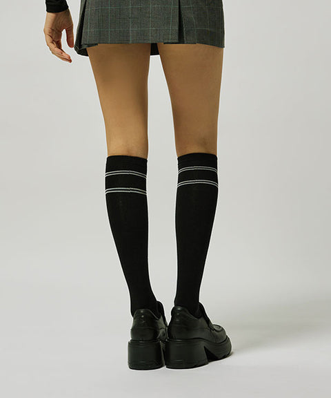 CREVE NINE: Double Stripe Knee Socks - 2 Colors