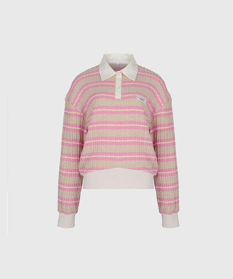 KANDINI  Blossom Striped Collar Knit - Pink