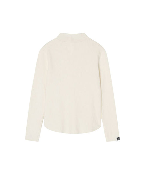 POSHERD Half High Neck Ribbed Knit Top - Ivory