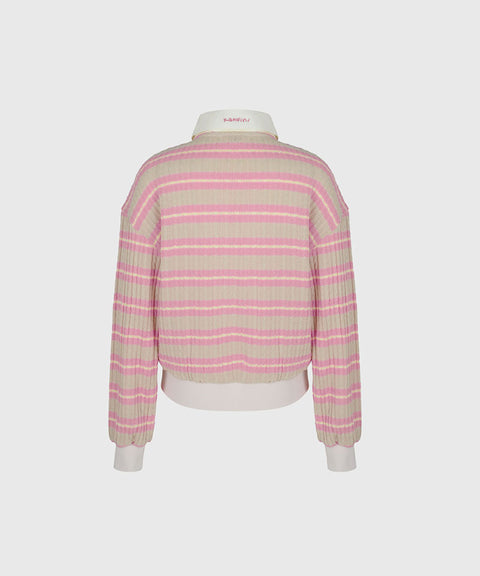 KANDINI  Blossom Striped Collar Knit - Pink