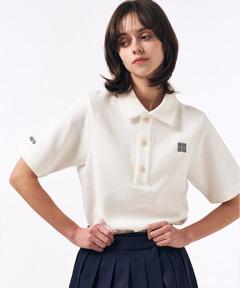 LENUCU Button Collar Big T-shirt - White