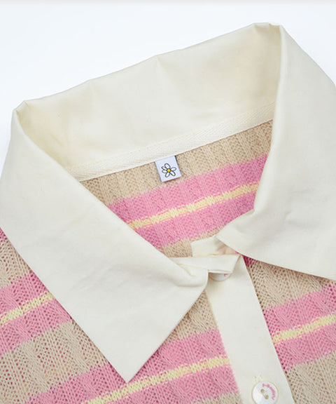 KANDINI  Blossom Striped Collar Knit - Pink