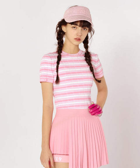 CREVE NINE: Striped Rib Knit - Light Pink