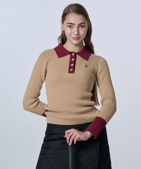 POSHERD Color Block Golji Kara Knit Top - Camel