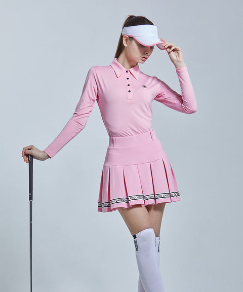 CHUCUCHU Logo Line Pleated Skirt - Pink