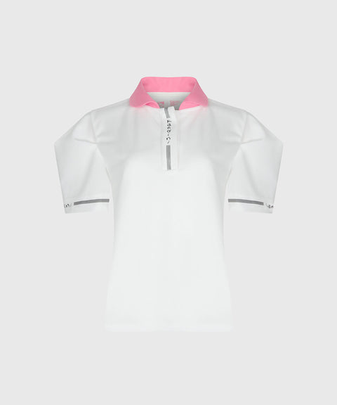 KANDINI Color Round Polo Shirts With Puff Sleeve - Pink