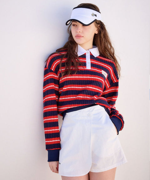 KANDINI  Blossom Striped Collar Knit - Red