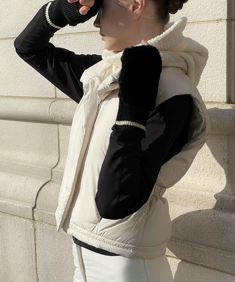 Anell Golf Layered Knit Hoodie - Cream Ivory