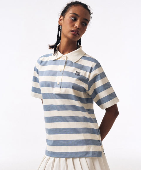 LENUCU Striped Collar T-Shirt - Sky Blue