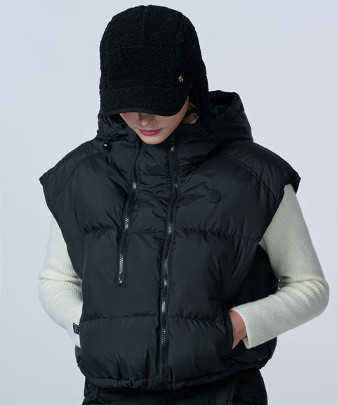 POSHERD Double Zipper Duck Down Vest - Black