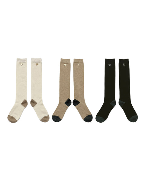 Q.C PLAY: Wool Hon Bang Heart Logo Soft Knee Socks Half Stockings - 3 Colors