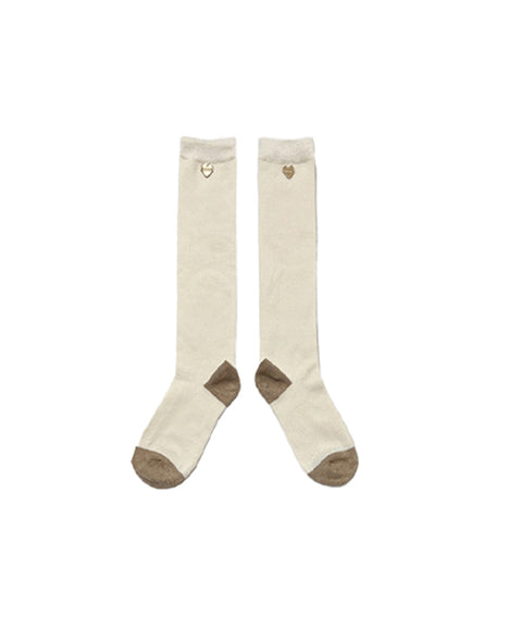 Q.C PLAY: Wool Hon Bang Heart Logo Soft Knee Socks Half Stockings - 3 Colors