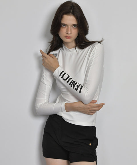 [Warehouse Sale] LENUCU Women's Fleece Mock Neck Inner Tee - White