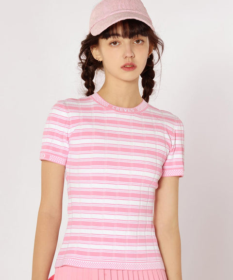 CREVE NINE: Striped Rib Knit - Light Pink