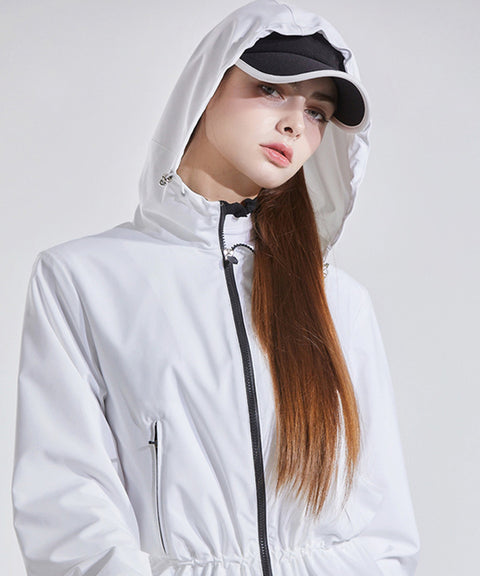 CHUCUCHU Shirring Hood Windbreaker - White