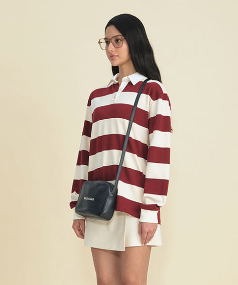 FORDI Stripe Collar T-Shirt - Wine