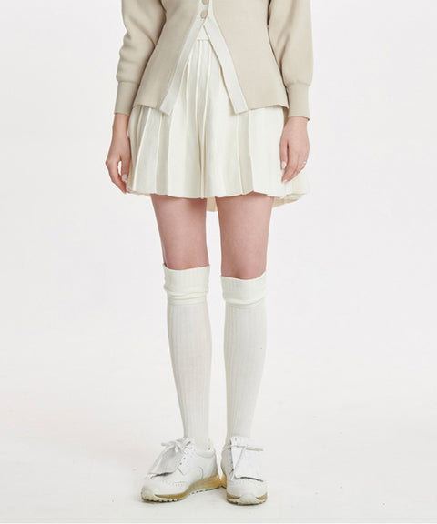 [Sample Sale] Q.C PLAY: Cute Pleated Knit Banding Skirt - Cream