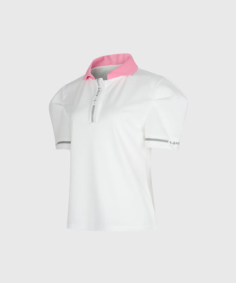 KANDINI Color Round Polo Shirts With Puff Sleeve - Pink