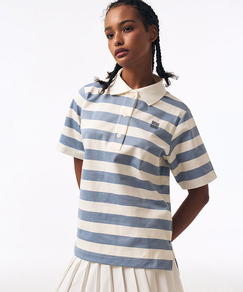 LENUCU Striped Collar T-Shirt - Sky Blue