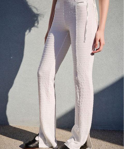 KANDINI Seersucker Stretch Slit Pants - White