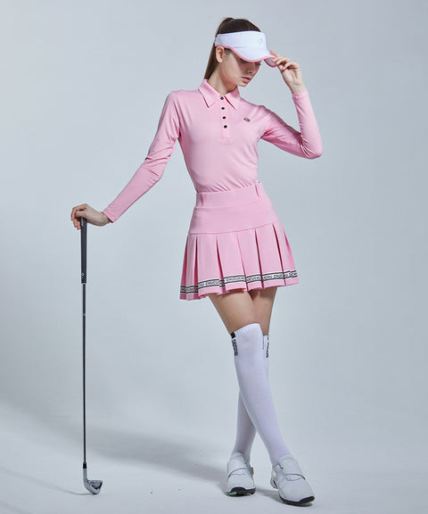 CHUCUCHU Logo Line Pleated Skirt - Pink