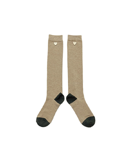 Q.C PLAY: Wool Hon Bang Heart Logo Soft Knee Socks Half Stockings - 3 Colors