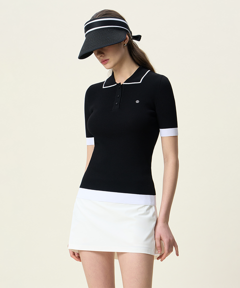 FORDI Line Collar Short Sleeve Knit - Black