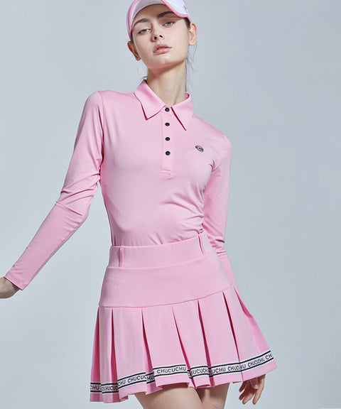 CHUCUCHU Logo Line Pleated Skirt - Pink