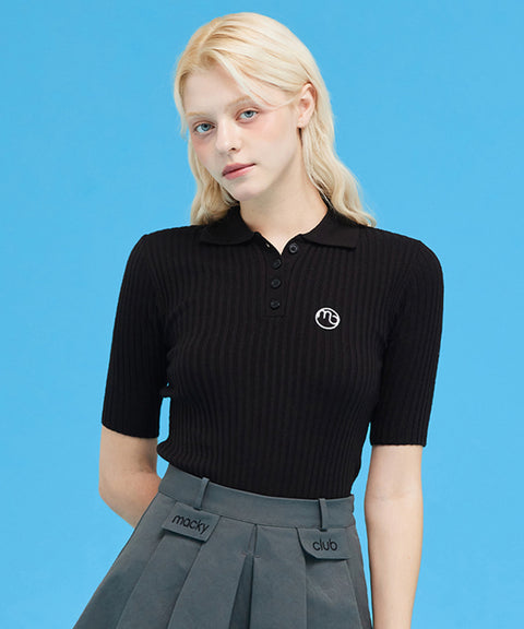 MACKY Golf: Slim Button Knit - Black