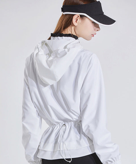 CHUCUCHU Shirring Hood Windbreaker - White