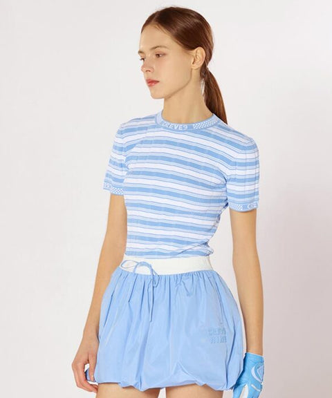 CREVE NINE: Striped Rib Knit - Sky Blue