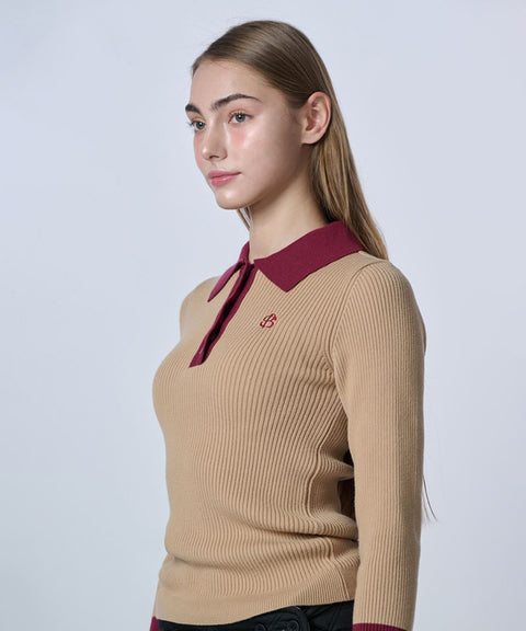 POSHERD Color Block Golji Kara Knit Top - Camel