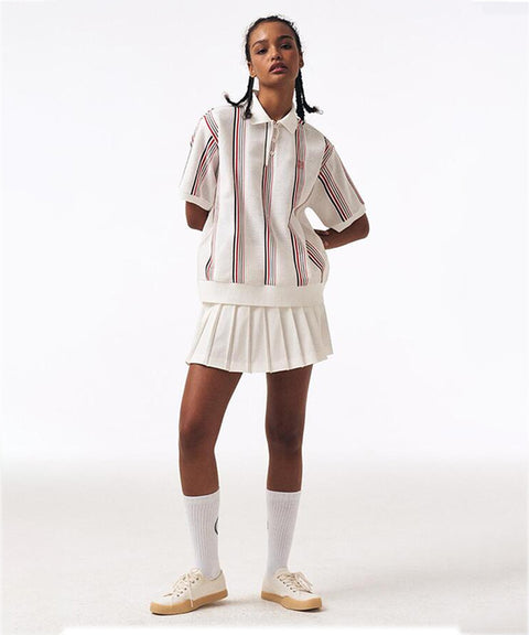 LENUCU Logo Banding Pleated Skirt - White