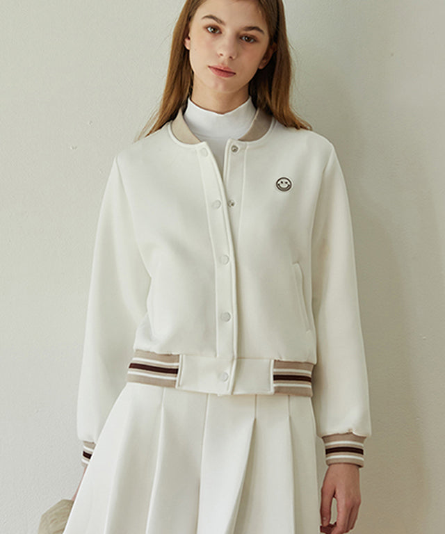 Haley Striped Yoko Varsity Jacket - White