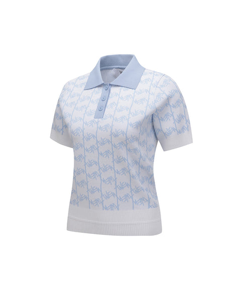 ANEW Golf Women's SM Logo Pattern Short Sleeve Sweater - White