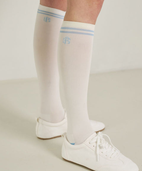 POSHERD Labe Pile Cushion Knee Socks - White