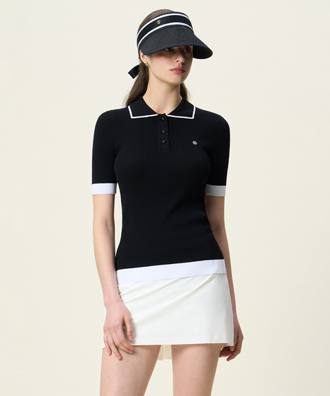 FORDI Line Collar Short Sleeve Knit - Black