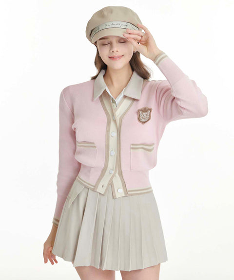 Q.C PLAY: Two-Tone Patch V-Neck Pocket Cardigan - 4 colors