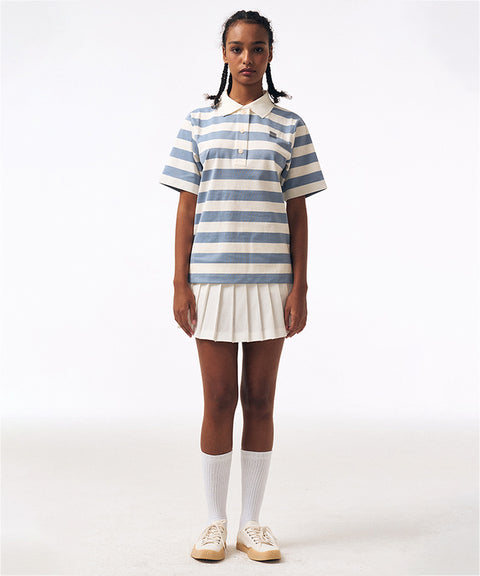 LENUCU Striped Collar T-Shirt - Sky Blue